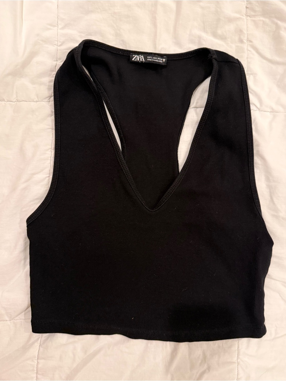 Zara Black Ribbed V-Neck Cropped Tank Top
